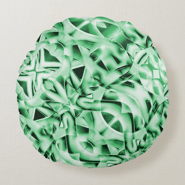 Almofada Redonda Russo ou não, branco verde estranho entrelaçado (Frente)