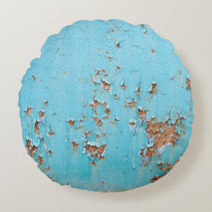 Almofada Redonda Rusted Blue Metal: Muro Texturizado.
