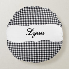 Almofada Redonda Rustic Black Gingham Personalized Name