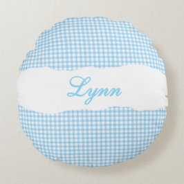 Almofada Redonda Rustic Blue Gingham Personalized Name