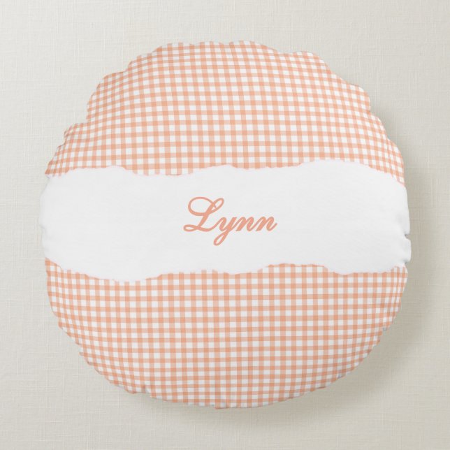 Almofada Redonda Rustic Orange Gingham Personalized Name (Frente)