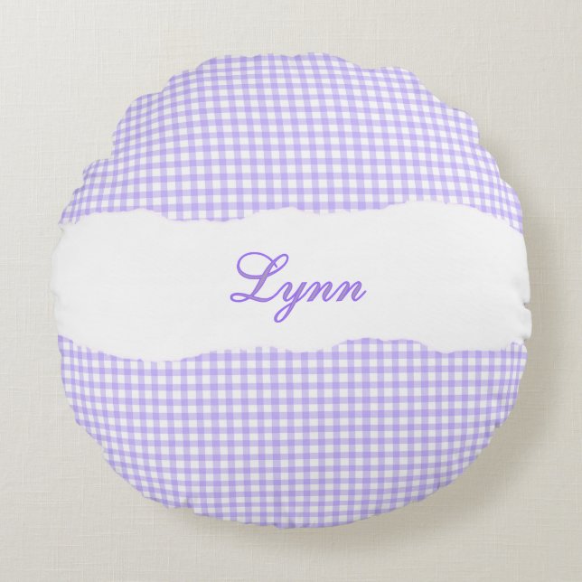 Almofada Redonda Rustic Purple Gingham Personalized Name (Frente)