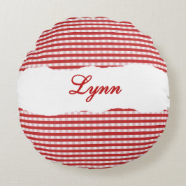 Almofada Redonda Rustic Red Gingham Personalized Name