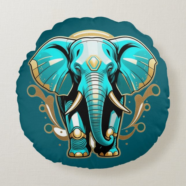 Almofada Redonda Sábio como Elefante - Poliéster Bruto (Frente)