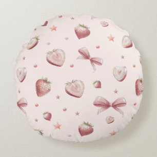 Almofada Redonda Sabor De Morango Rosa Adorava Coração E Estrelas