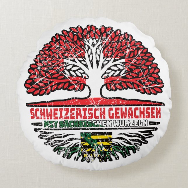 Almofada Redonda Sachsen Sächsisch Schweizer Schweiz Baum Wurzel (Frente)