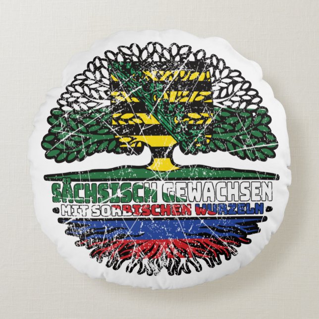 Almofada Redonda Sachsen Sächsisch Sorbisch Sorben Baum Wurzel Flag (Frente)