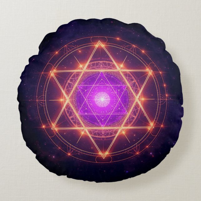 Almofada Redonda Sacred Geometry Mandala – Light Within the Cosmos (Frente)