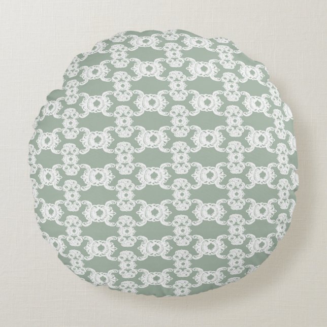 Almofada Redonda Sage Green Damask (Frente)