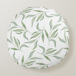 Almofada Redonda Sage Green Watercolor Leaves Botanical Pattern