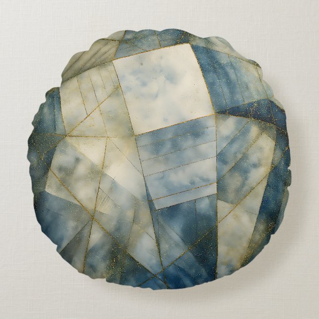 Almofada Redonda Sage Olive Green Dourado Geométrico Abstrato natur (Frente)