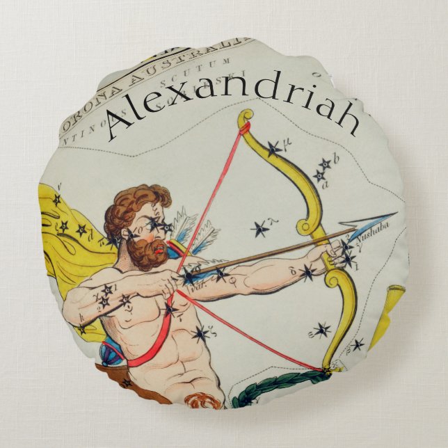 Almofada Redonda Sagittarius Round Pillo, mapa astral astrológico (Verso)