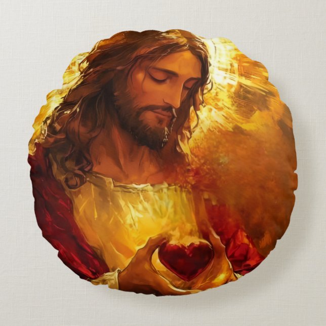 Almofada Redonda Sagrado Coração de Jesus (Frente)
