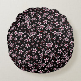 Almofada Redonda Sakura Rosa em Preto