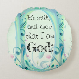 Almofada Redonda Salmo 46 Fique Parado Floral Rosa