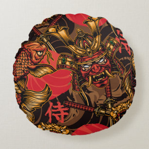 Almofada Redonda Samurai mascara o padrão japonês.