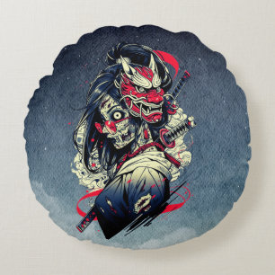 Almofada Redonda Samurai Zumbi Feminina – Arte de Guerreira Morta-V