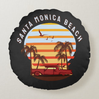 Almofada Redonda Santa Monica Beach Retro Sunset Vintage 