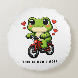 Almofada Redonda Sapo Ciclismo Fofo | Arte de Sapo Kawaii de Bicicl