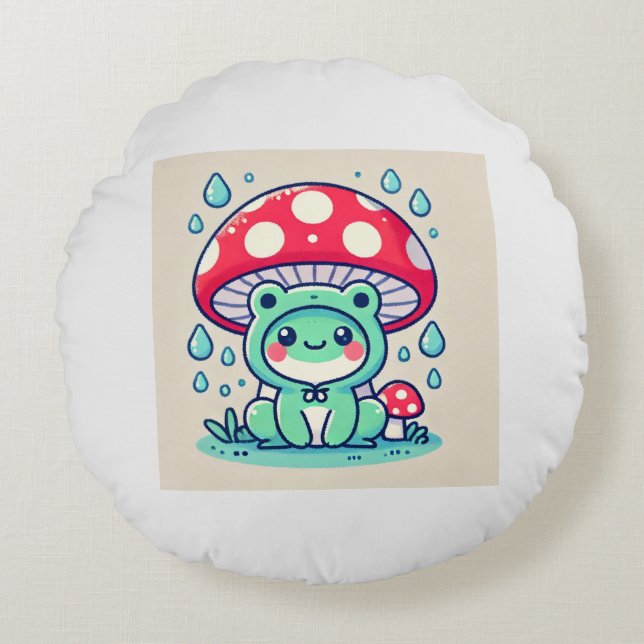 Almofada Redonda Sapo Feliz e 🐸 Guarda-chuva ☔ (Frente)