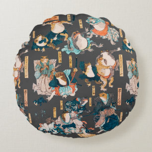 Almofada Redonda Sapo japonês ukiyo-e Froggies