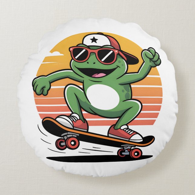 Almofada Redonda Sapo no skate (Frente)