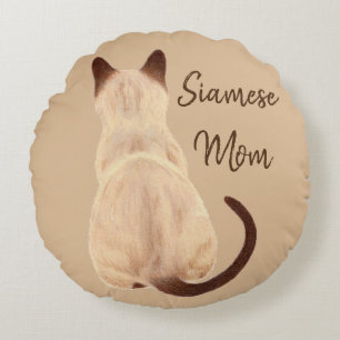 Almofada Redonda Sasha Siamese Cat Mãe Gatinho Olhando para trás