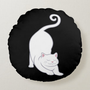 Almofada Redonda Saudação Solar Gato Branco para Baixo em Preto Yog