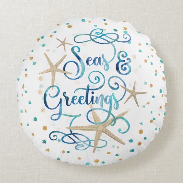 Almofada Redonda Saudações do SEAsons Tropical de Praia (Frente)