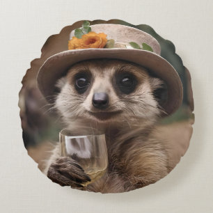Almofada Redonda "Saúde à vida: Gran Meerkat desfruta do vidro do v