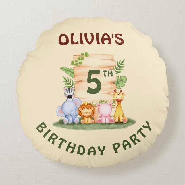 Almofada Redonda Savannah giraffe lion hippo zebra elefante (Frente)