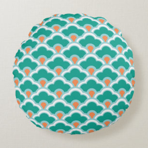 Almofada Redonda Scallops, cerceta, Aqua e coral chineses de Deco