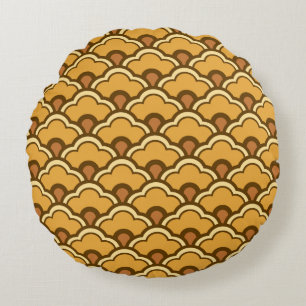 Almofada Redonda Scallops de Deco, ouro da mostarda e Brown