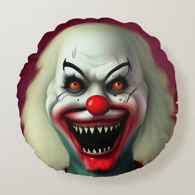 Almofada Redonda scary clown horror portrait ugly monster Halloween (Frente)