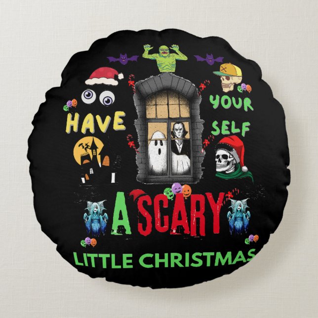 Almofada Redonda Scary Little Christmas Horror Holiday Design   (Frente)