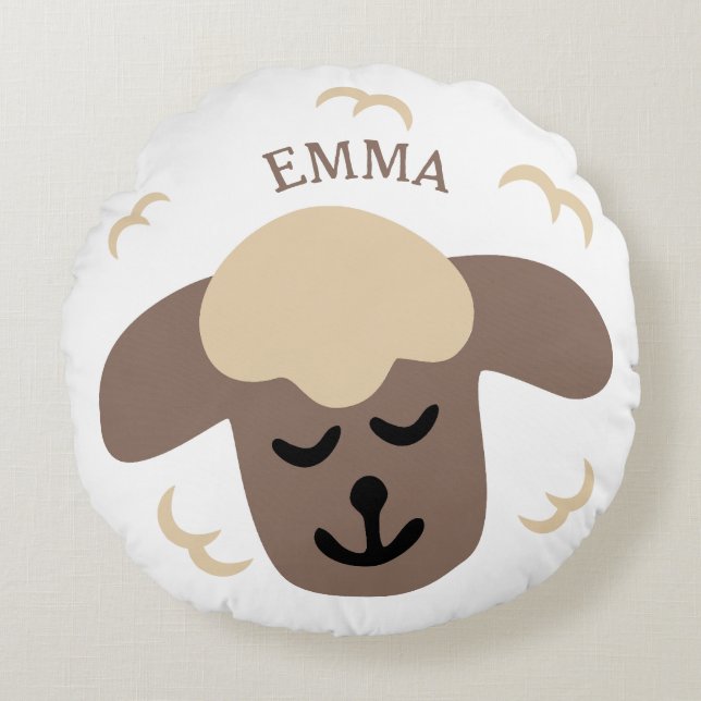Almofada Redonda  Schaf weiß braun personalisierbares Kinderkissen (Frente)