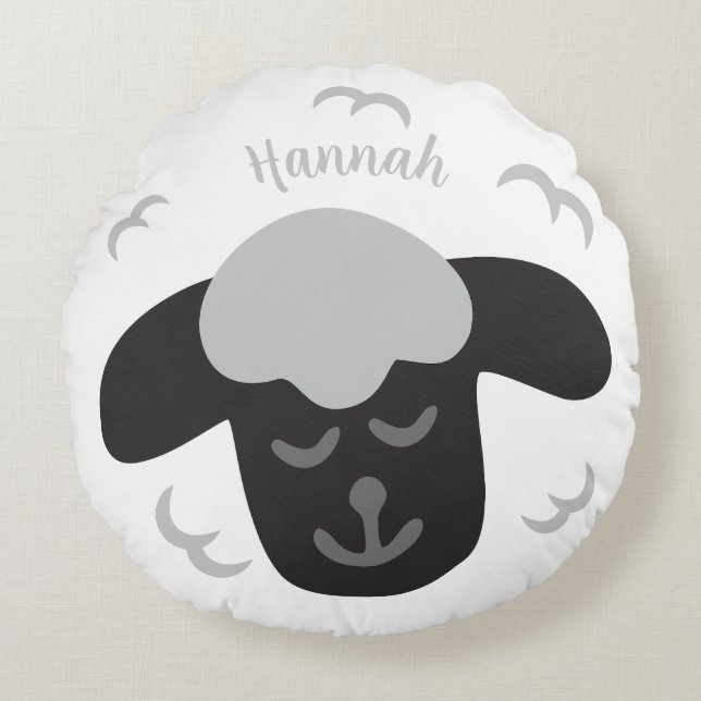 Almofada Redonda Schaf weiß schwarz personalisierbares Kinderkissen (Frente)