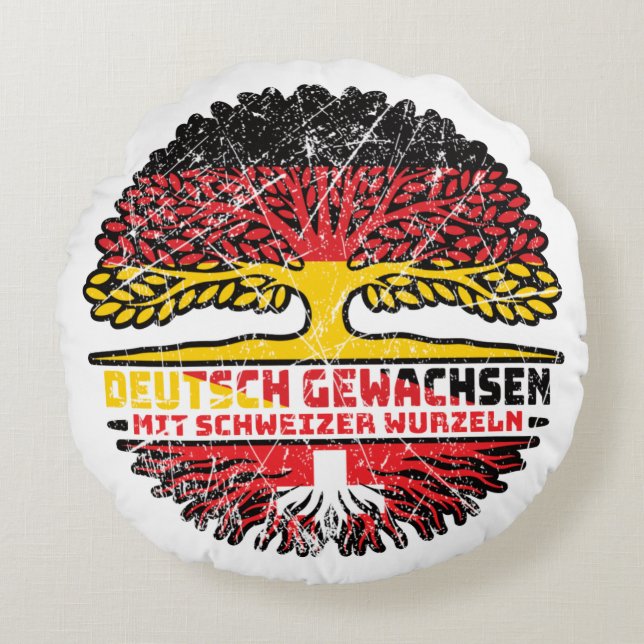 Almofada Redonda Schweiz Schweizer Deutsch Alemanha Baum Wurzel (Frente)
