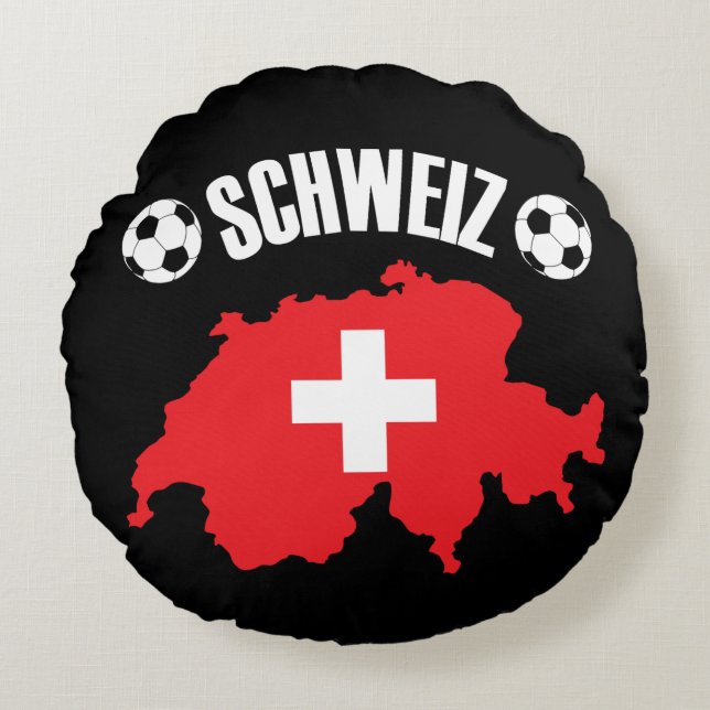 Almofada Redonda Schweiz Suiça Map Soccer (Frente)