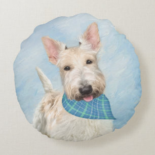 Almofada Redonda Scottish Terrier Wheaten Dog Painting