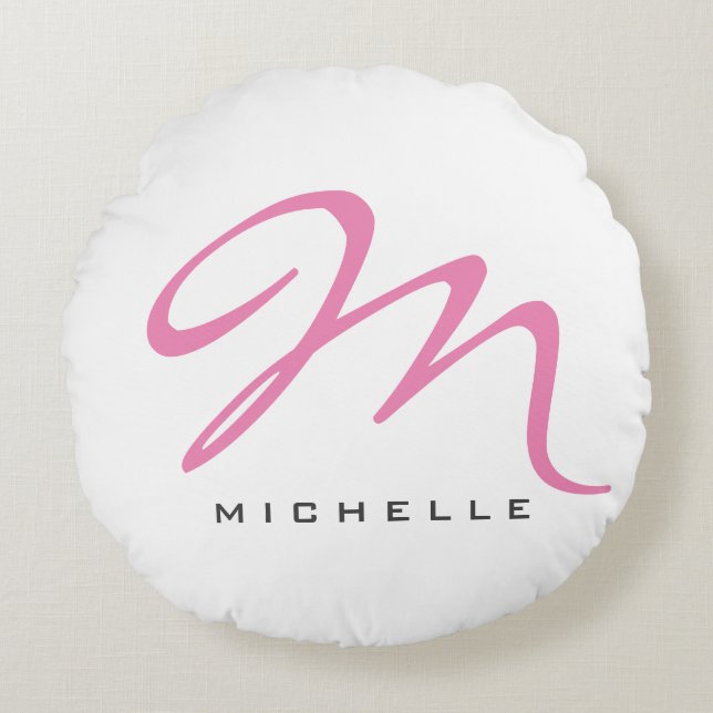 Almofada Redonda Script Monograma - Caligrafia Rosa Seu Nome Dar Pr (Frente)