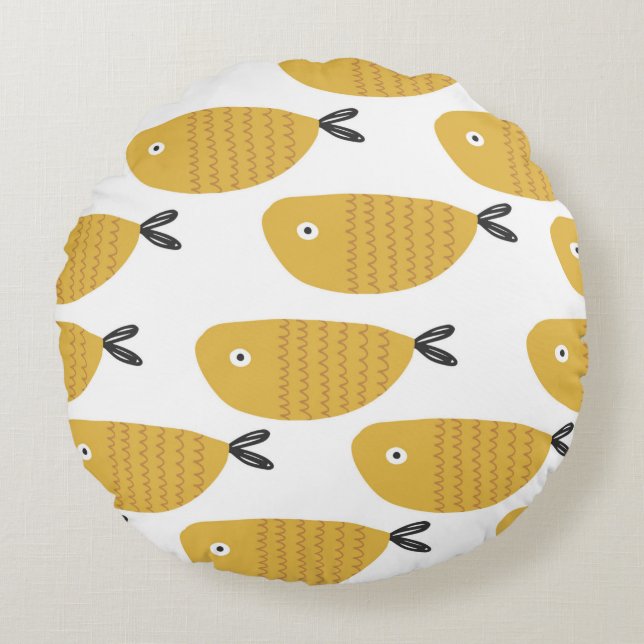 Almofada Redonda Seamless childish pattern with funny fishes. Creat (Frente)