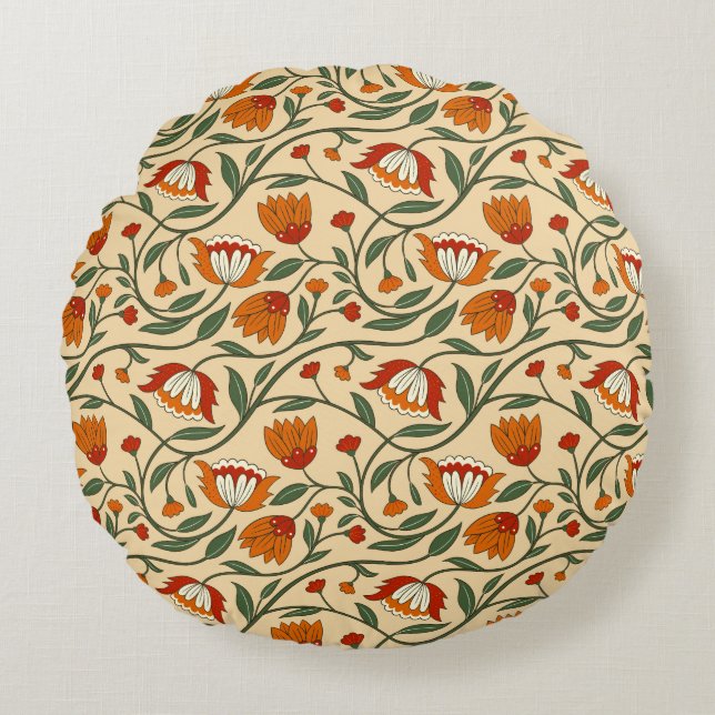 Almofada Redonda Seamless floral pattern in beige background (Frente)