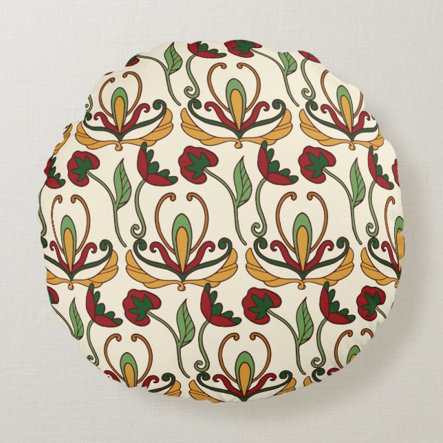 Almofada Redonda Seamless floral pattern with red and yellow  (Frente)