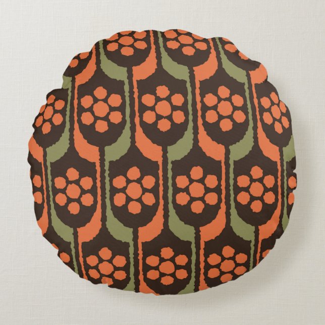 Almofada Redonda Seamless flower repeat pattern orange gold50s,60s, (Frente)
