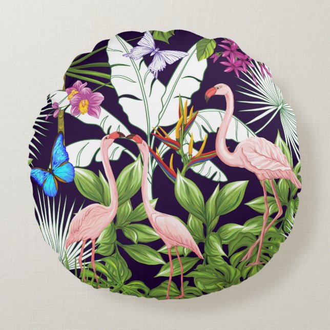 Almofada Redonda Seamless pattern, background with flamingo and tro (Frente)