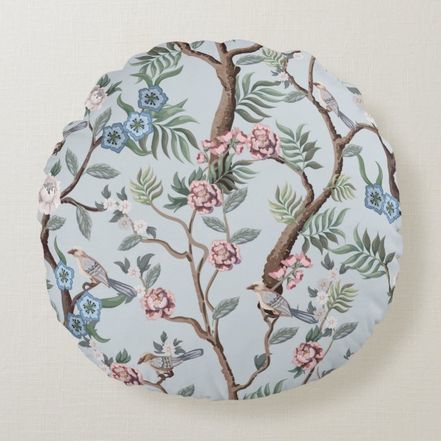 Almofada Redonda Seamless pattern in chinoiserie style with peonies (Frente)