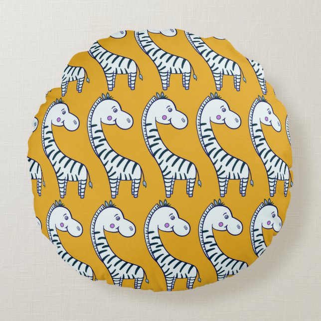 Almofada Redonda Seamless pattern with cute cartoon zebras yellow b (Frente)