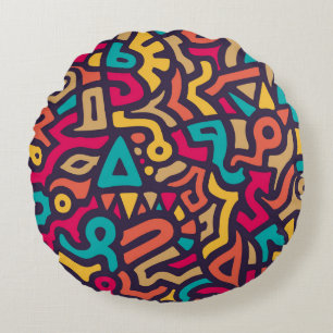 Almofada Redonda Seamless Pattern with Graffiti Curve Shapes. Mix o