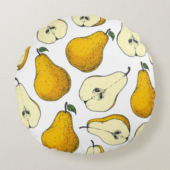 Almofada Redonda Seamless pattern with pear. Hand drawn pattern bac (Frente)